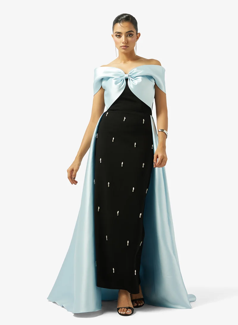 Akadia Fashion RIBBON BUST EXTENDED TAIL TAFFETA DRESS